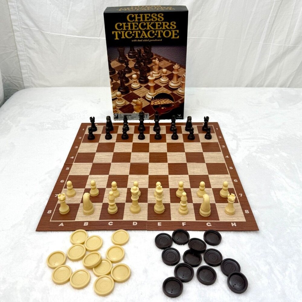 Chess, Checkers, Tic Tac Toe w/Dual Sided Gameboard Cardinal No Instructions